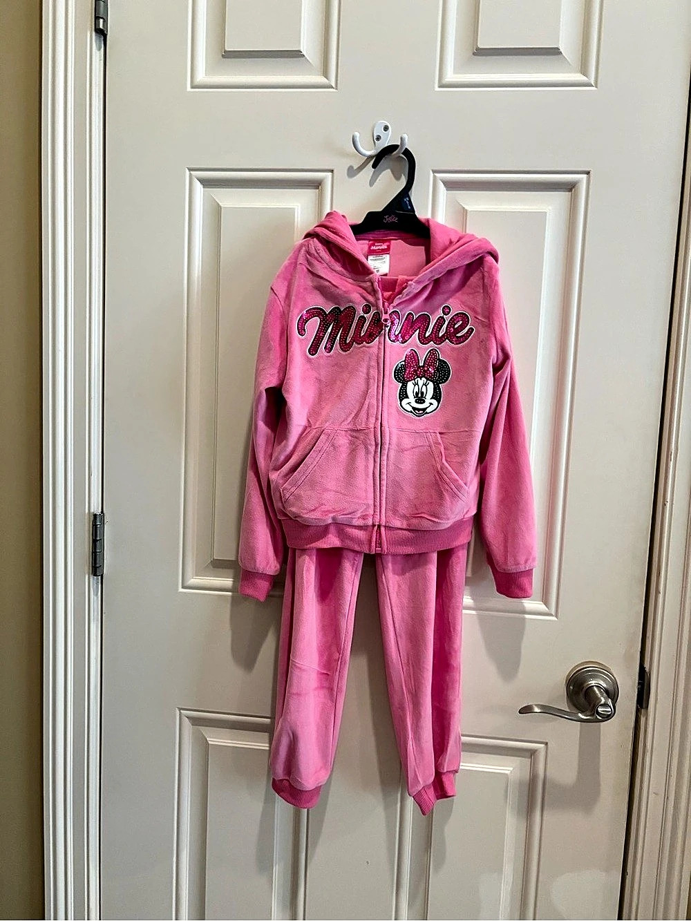 Disney Minnie Mouse Pink Velour Hoodie Set Girls 5T Like New